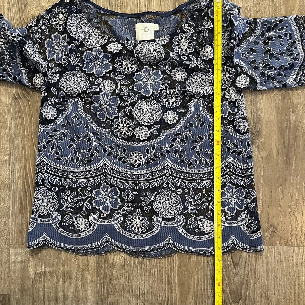 Anthropologie HD In Paris Montmartre Blue Lace Overlay Blouse Top